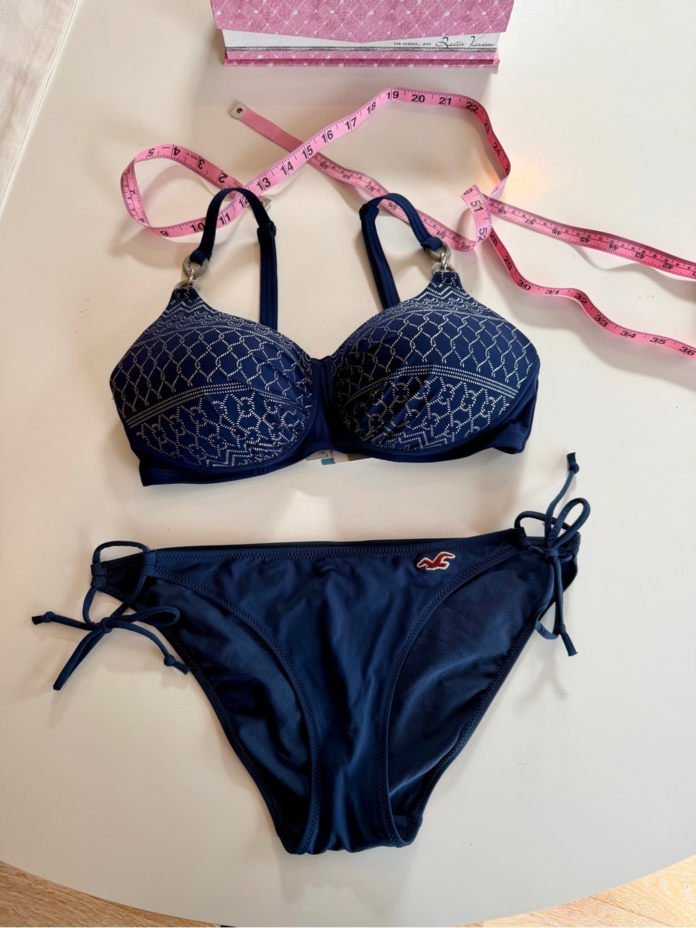 Navy Blue Embroidered Bikini Bottoms
